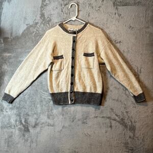 Vintage Wool Angora Rabbit Hair Cardigan Neutral Beige Cozy Cottagecore Granny S